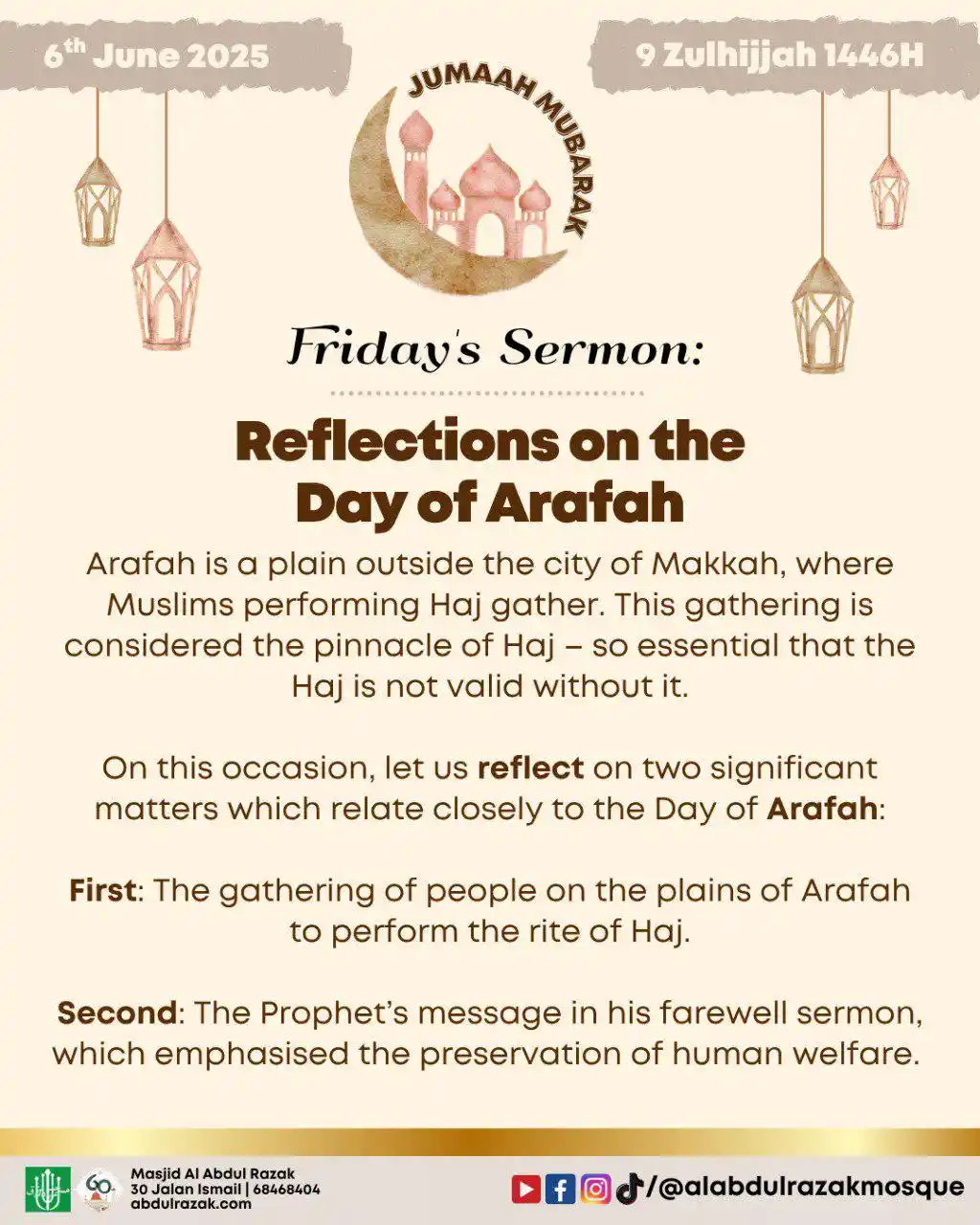 Image from Masjid Al Abdul Razak - Masjid Pilihan 'Ulama: Friday Khutbah / Khutbah Juma'a 6 June 2025 / 9 Zulhijjah 1446H *Refl...