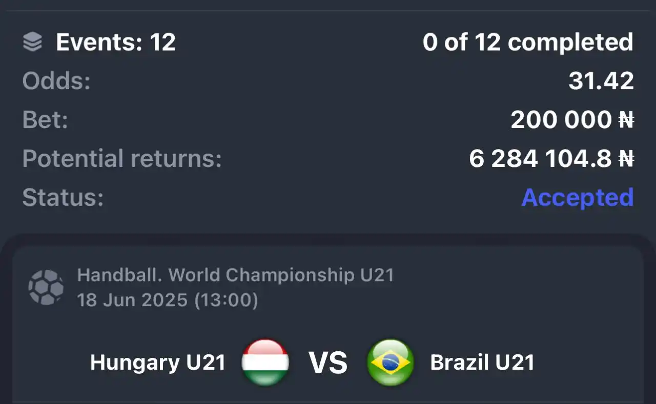 Image from Emmanuel Oc KING OF ALL SPORT: HANDBALL 🤾 💥 ON 2️⃣2️⃣🅱️ET CODE 👇👇👇 PYXHU - 30 ODDS E6YHU - 10...