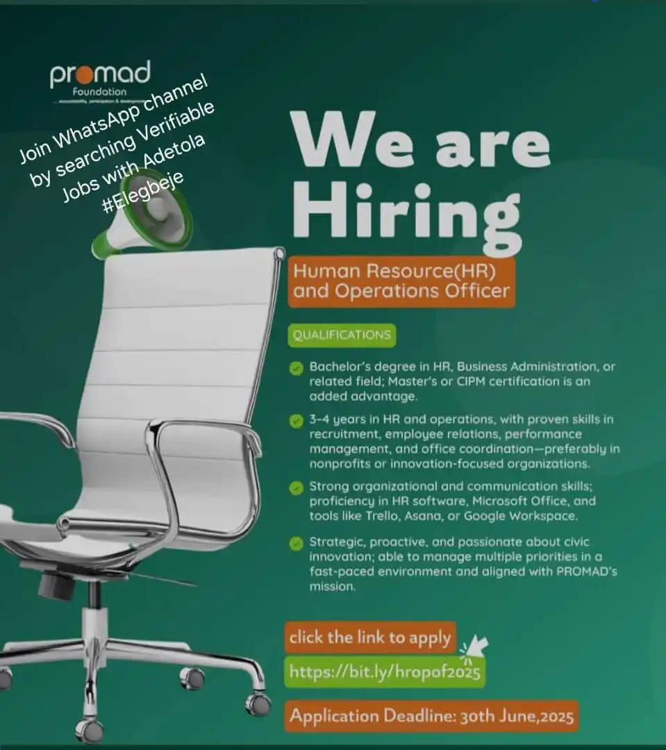 Image from Verifiable Jobs/ Opportunities With #AdetolaElegbeje: Human Resources needed @ Abuja...