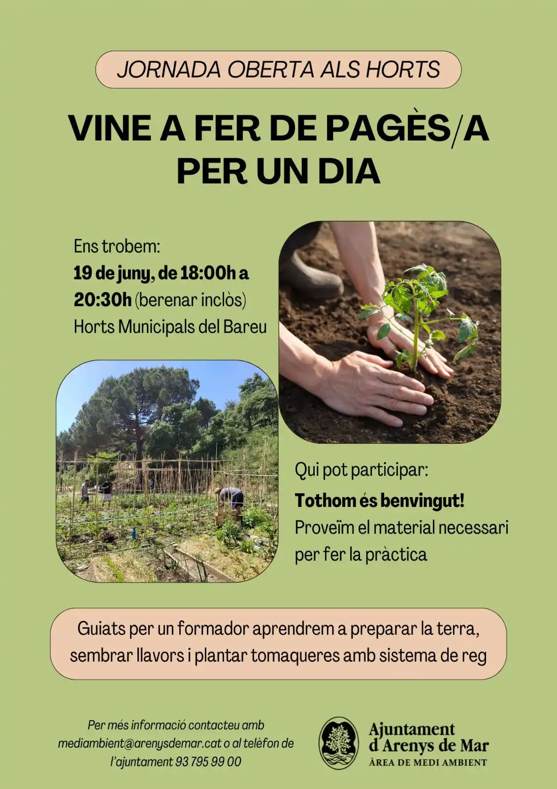 Image from Ajuntament Arenys de Mar: ℹ️ Vols fer de pagès o pagesa per un dia? 🧑🌾🍅 Vine a la Jornada ob...