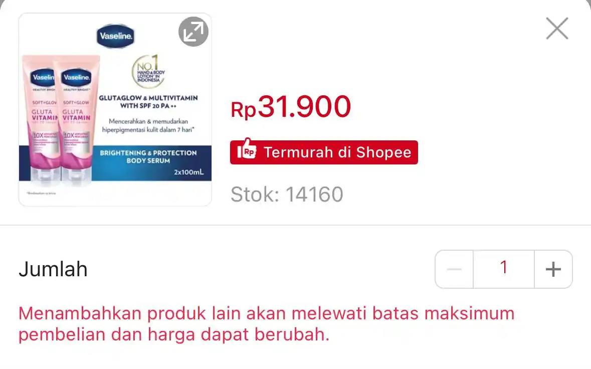 Image from DISKON SHOPEE 🛒: Isi 2 Vaseline Soft Glow Gluta Vitamin SPF 20 Body Serum with Niacina...