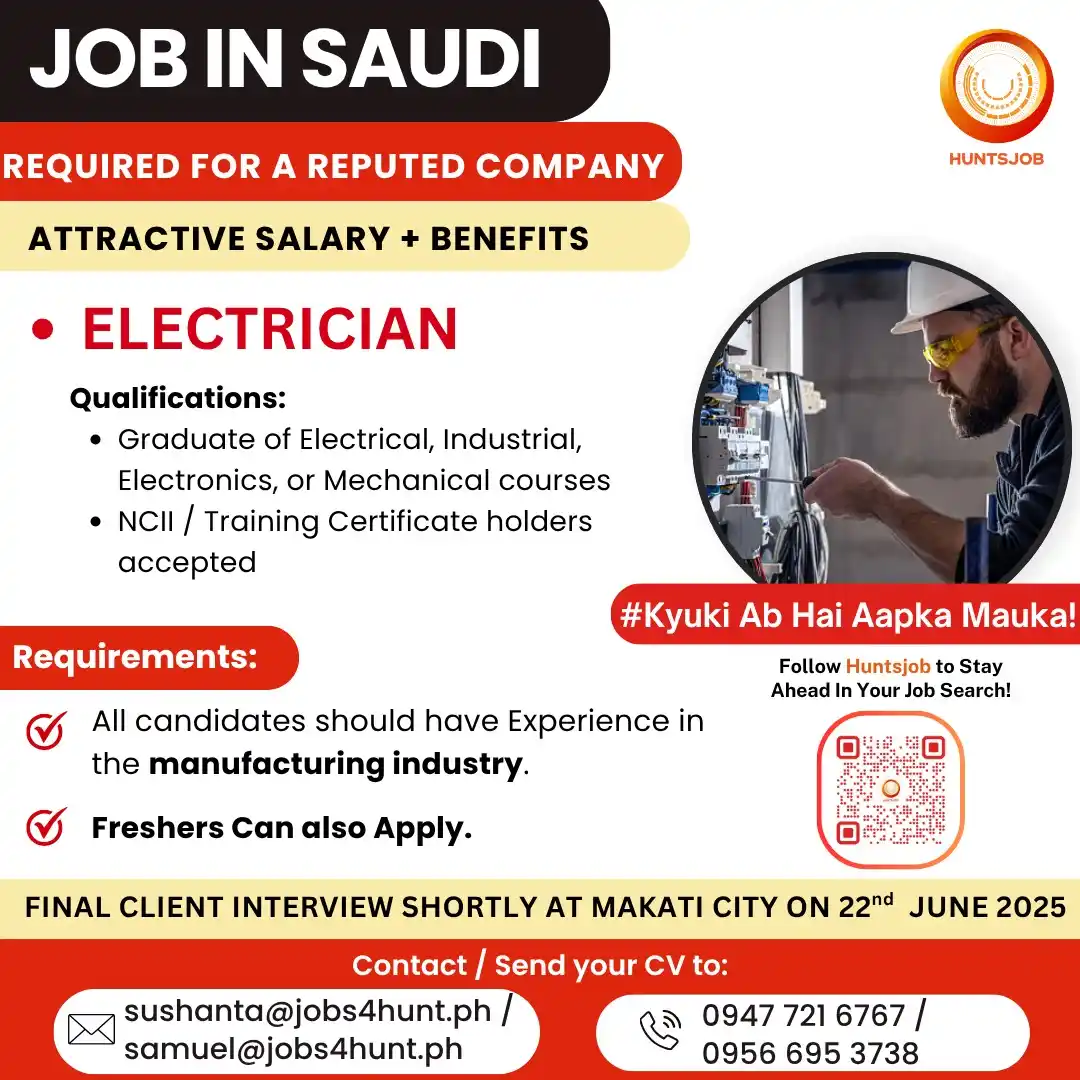 Image from Huntsjob: Jobs in Saudi✈️ ▶Electrician https://www.huntsjob.com/jobdetails/elect...