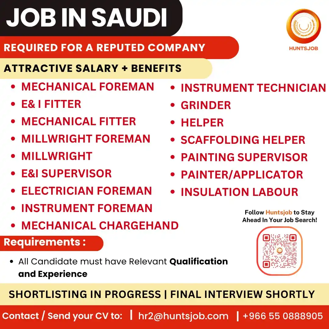 Image from Huntsjob: Jobs in Saudi✈️ ▶Instrument Foreman https://www.huntsjob.com/jobdetail...