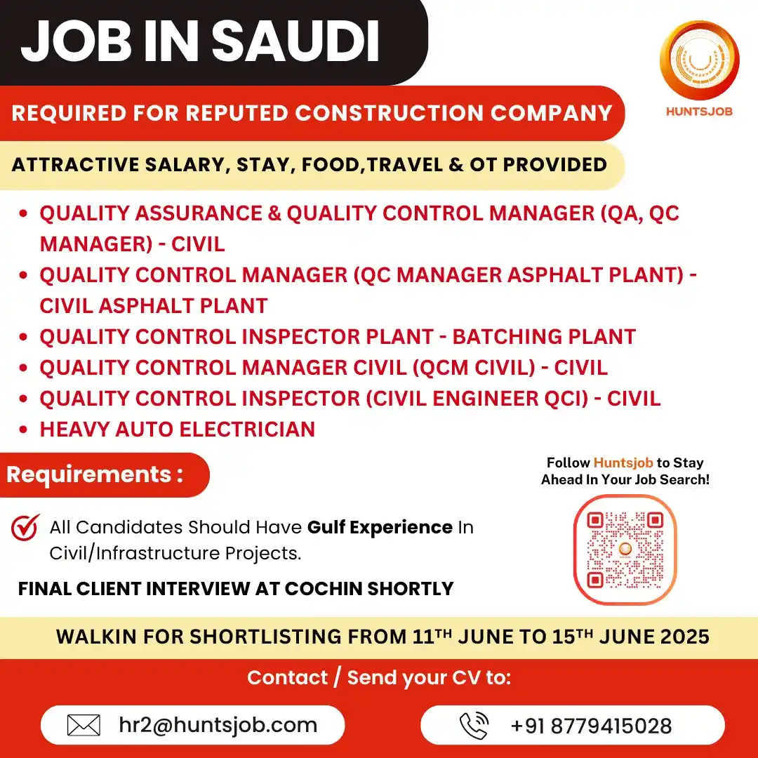 Image from Huntsjob: Jobs in Saudi✈️ ▶Quality Assurance & Quality Control Manager (QA, QC M...