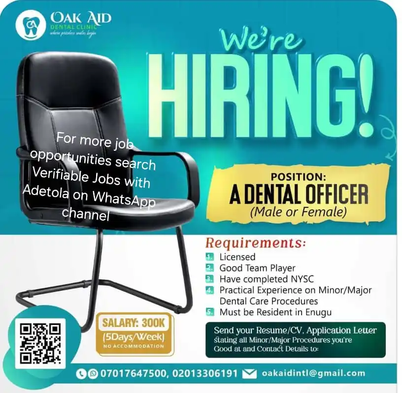Image from Verifiable Jobs/ Opportunities With #AdetolaElegbeje: Join a forward thinking Dental Practice in Enugu State as a Dental o...