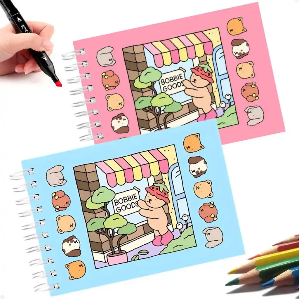 Image from Promos e ofertas | achadinho online : 🔥 KIt 1/2 Livros Bob Goods para Colorir Capa Dura 48 Folhas Rosa e Az...