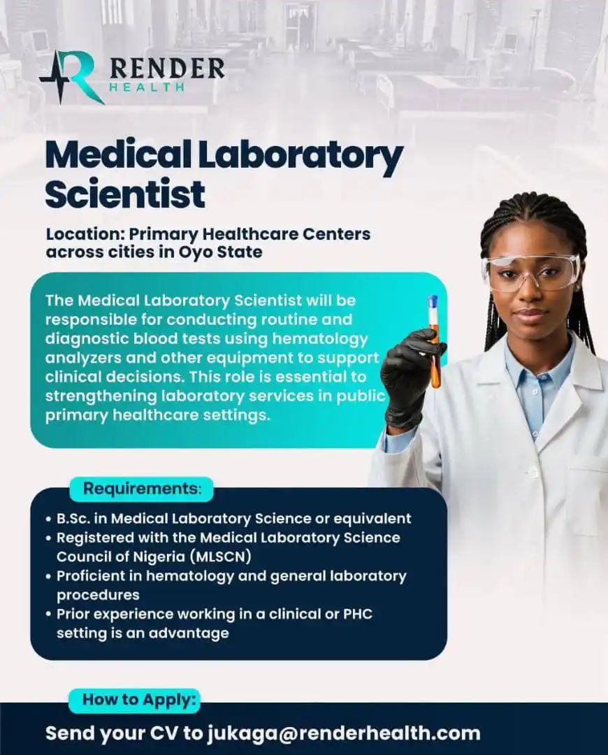 Image from Verifiable Jobs/ Opportunities With #AdetolaElegbeje: Lab Scientists across all the LGAs in Oyo State This is for you 👇🏾...