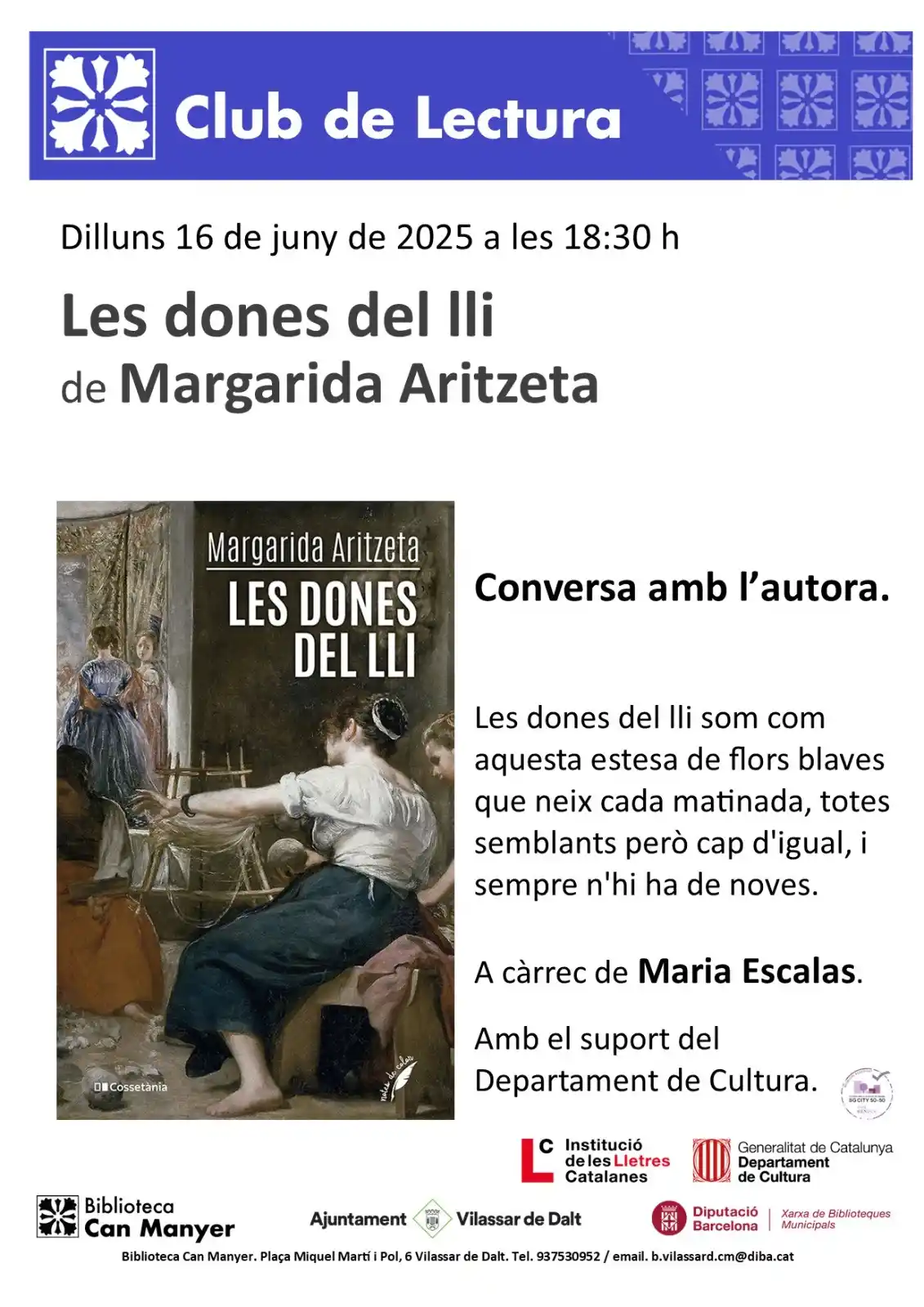 Image from Ajuntament de Vilassar de Dalt: 'Les dones del lli som com aquesta estesa de flors blaves que neix cad...