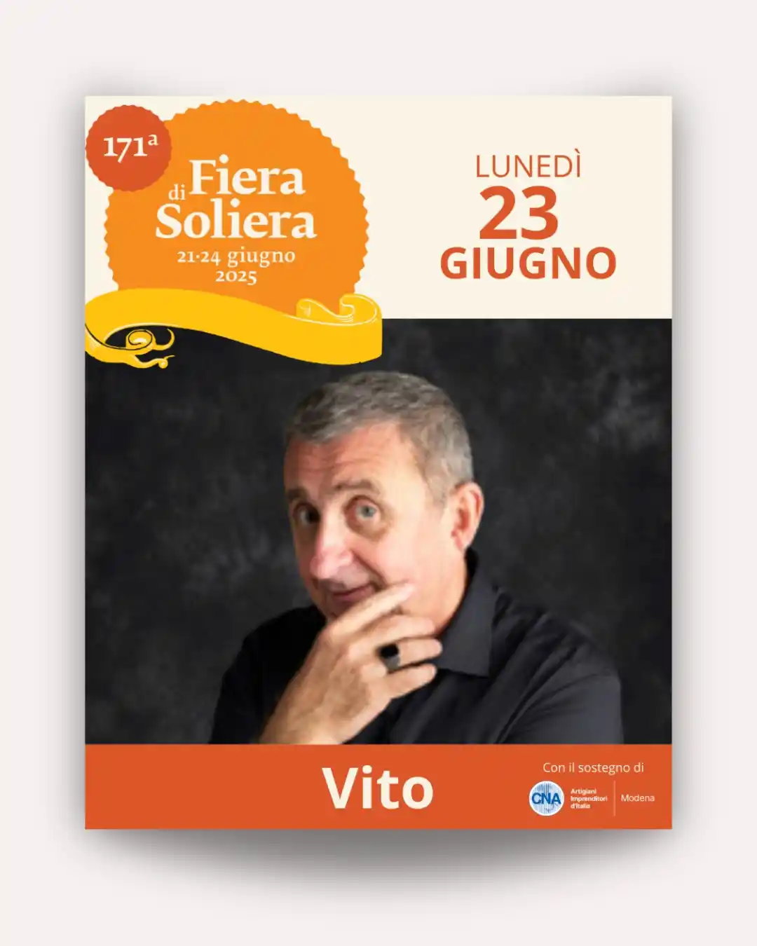 Image from CNA Modena: 🎭 Lunedì 23 giugno, alle ore 21:30, la Fiera di Soliera (Piazza Lusva...