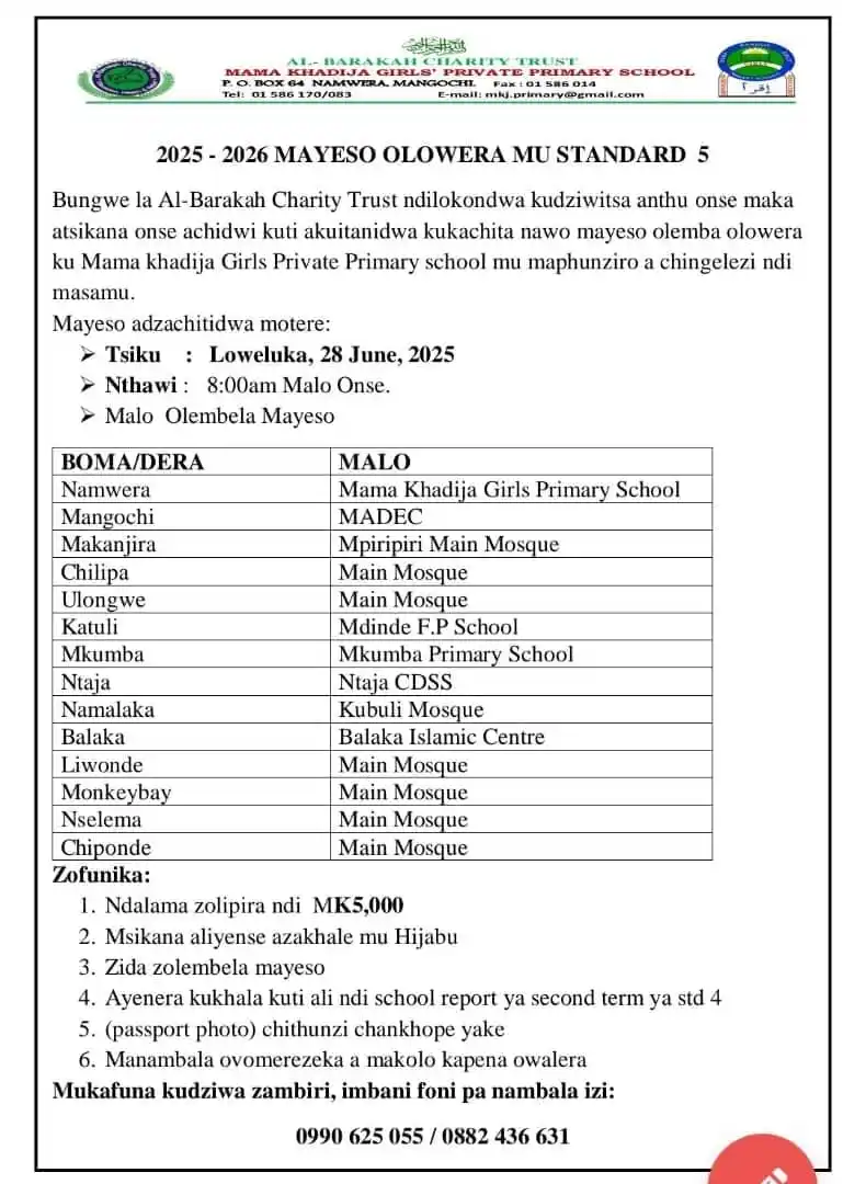 Image from ONLINE JOB VACANCIES: *MAMA KHADIJA GIRLS PRIVATE PRIMARY SCHOOL* 2025 - 2026 MAYESO OLOWER...