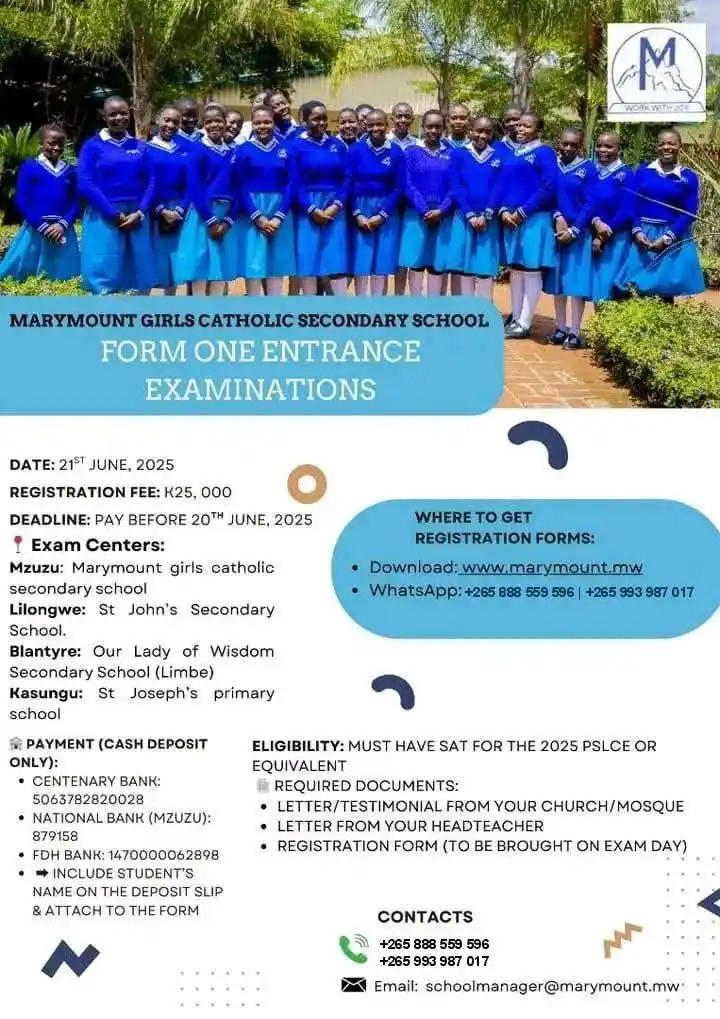 Image from ONLINE JOB VACANCIES: *Marymount Girls Catholic Secondary School* *Form One Entrance Exami...