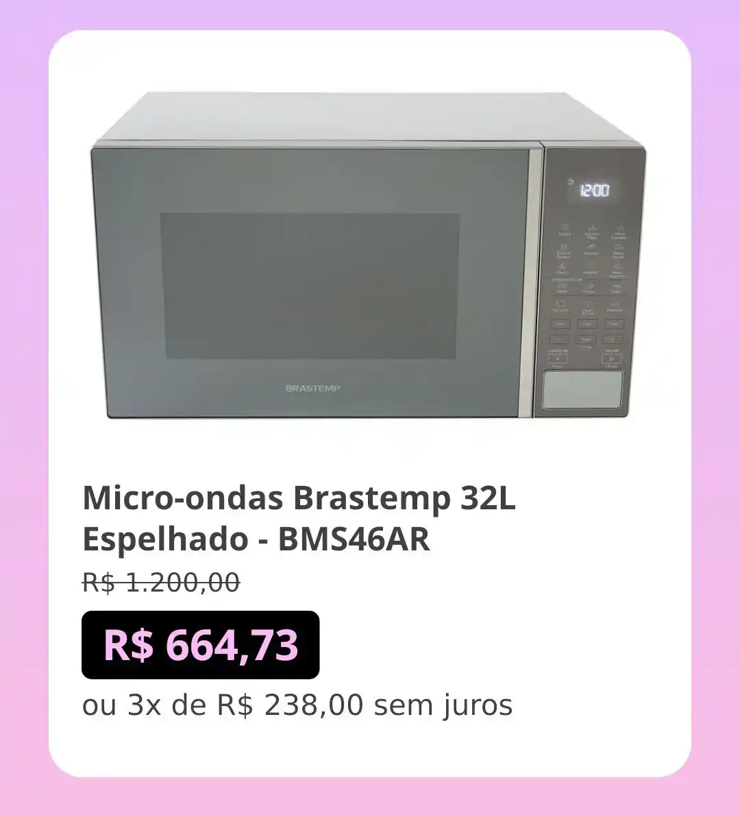 Image from Promos e ofertas | achadinho online : Micro-ondas Brastemp 32L Espelhado - BMS46AR ~de R$ 1.200,00~ 💰por R...