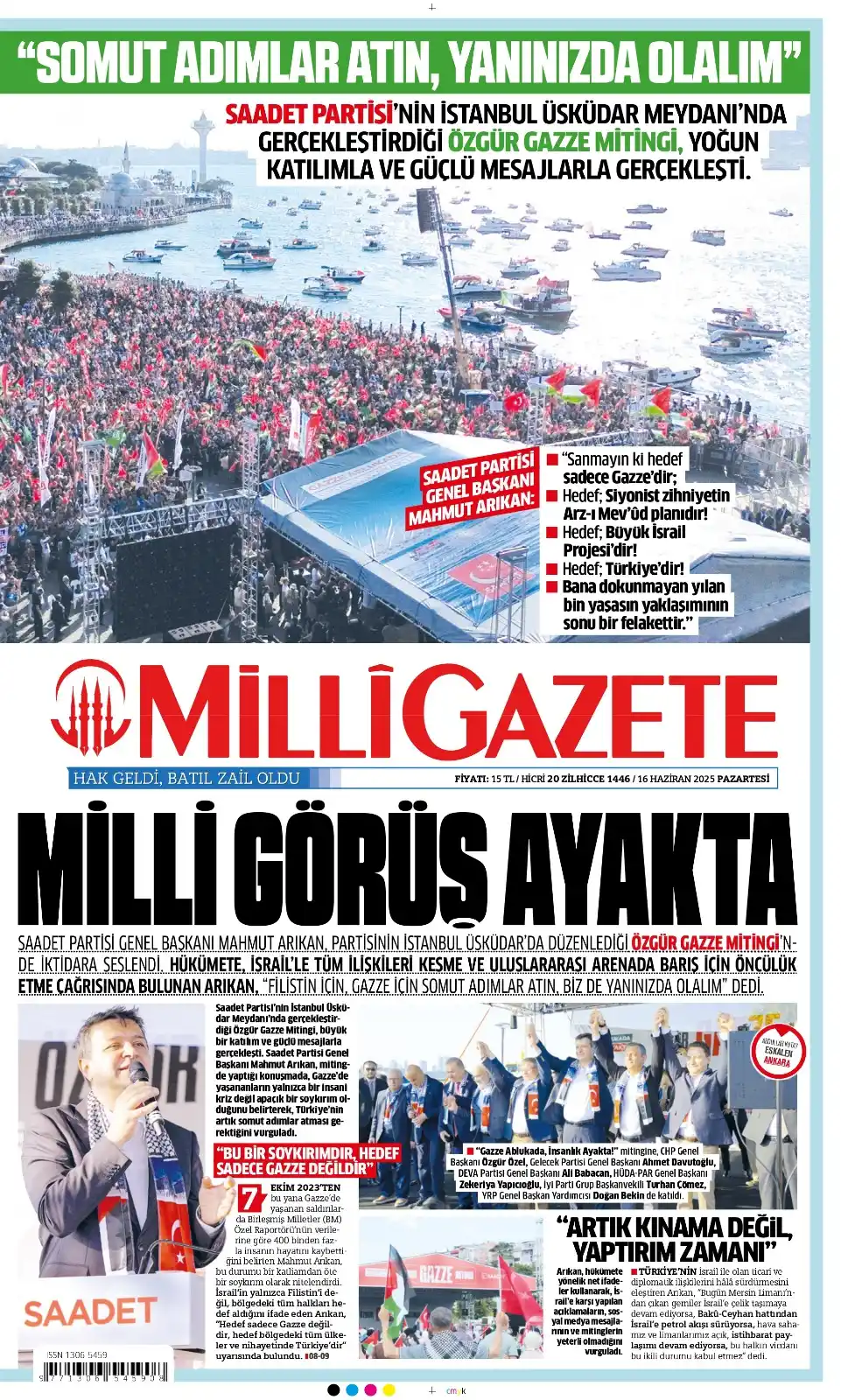Image from Milli Gazete: *Millî Gazete'nin bugünkü birinci sayfası:* Milli Görüş ayakta https...