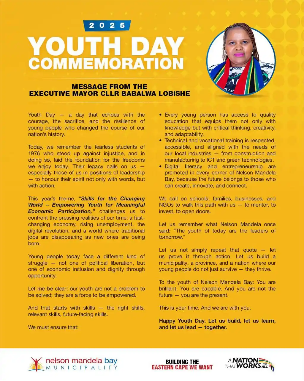 Image from Nelson Mandela Bay Municipality : Nelson Mandela Bay Municipality celebrates Youth Month under the theme...