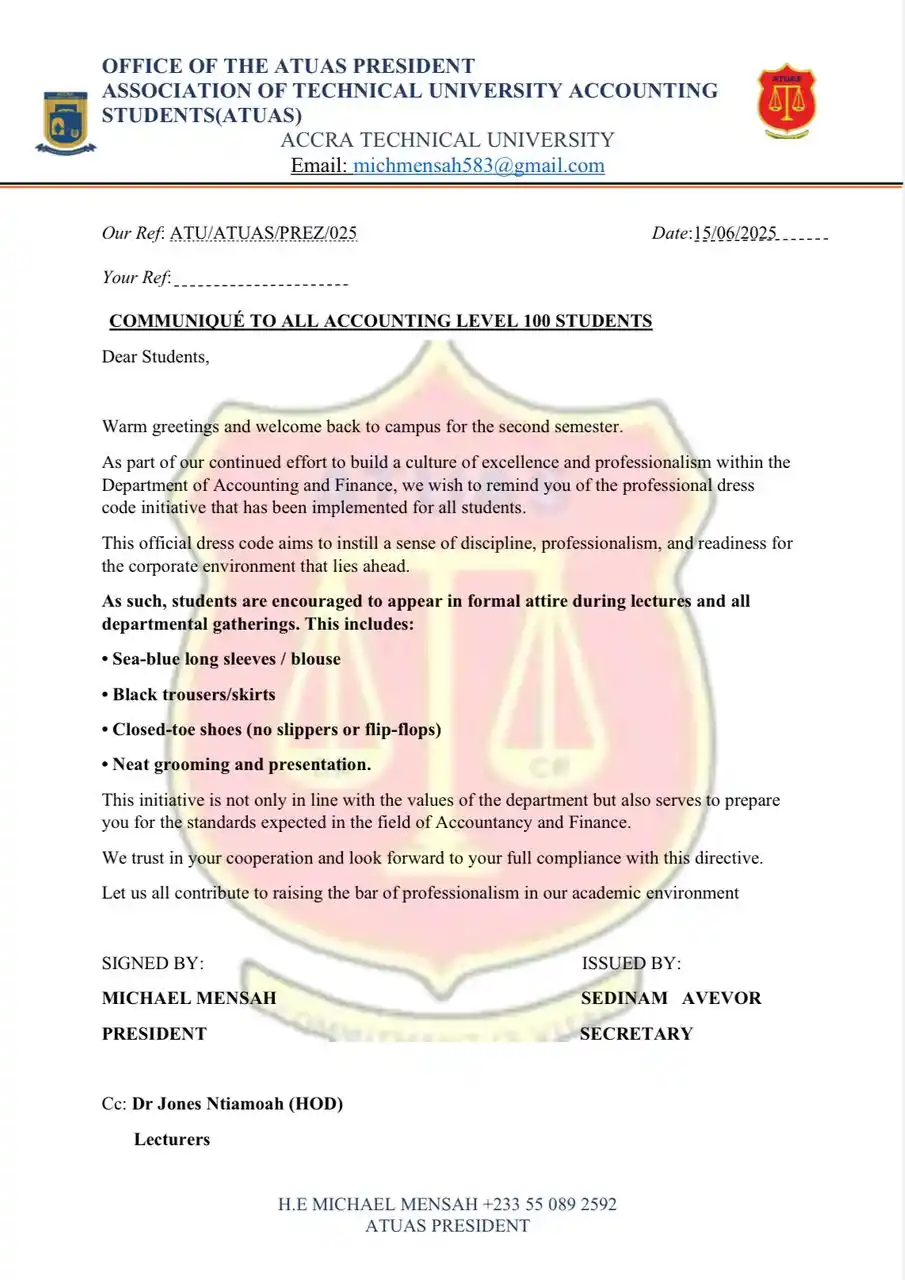 Image from atuas_insight10.atu: *NOTICE TO ALL ACCOUNTING AND FINANCE L100 STUDENTS* *Find attached t...
