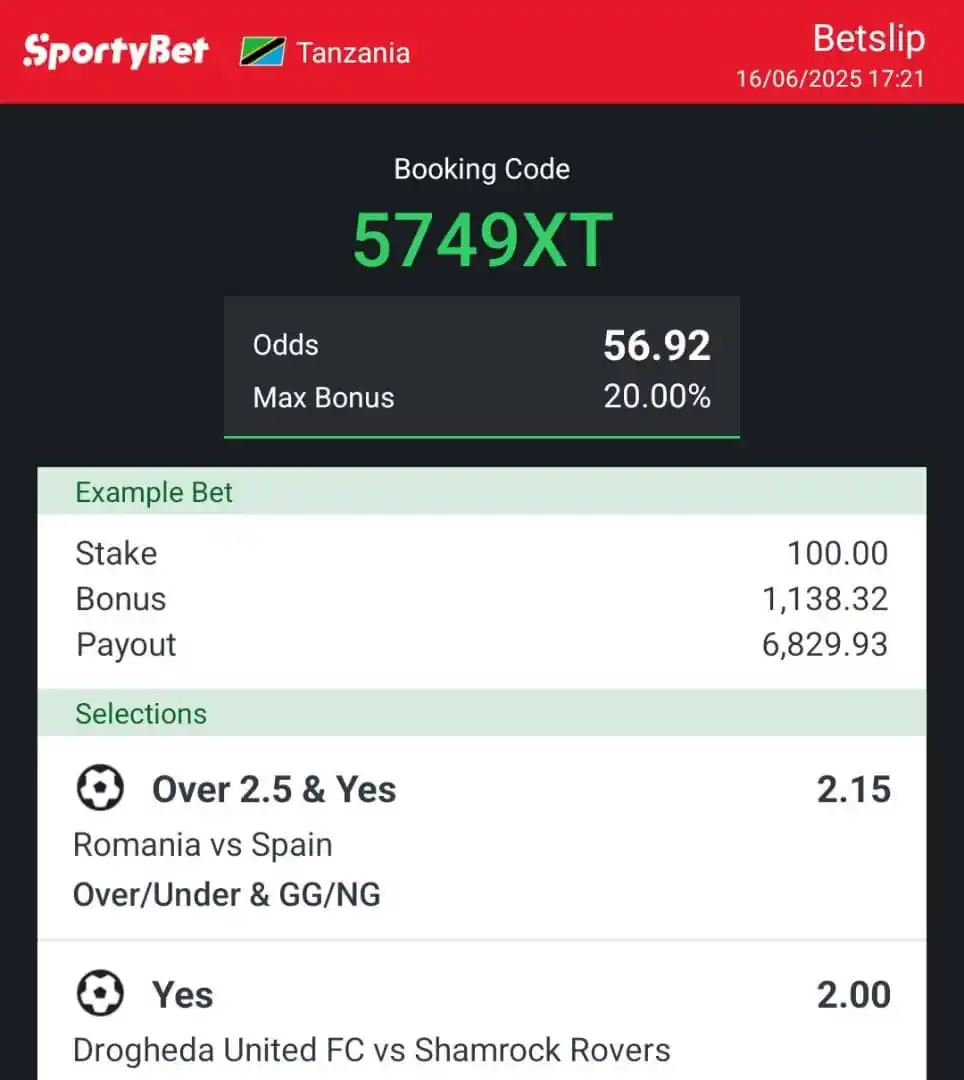 Image from Sports Spirt: Odds 56 Sportybet 🔥 CODE 👉5749XT...
