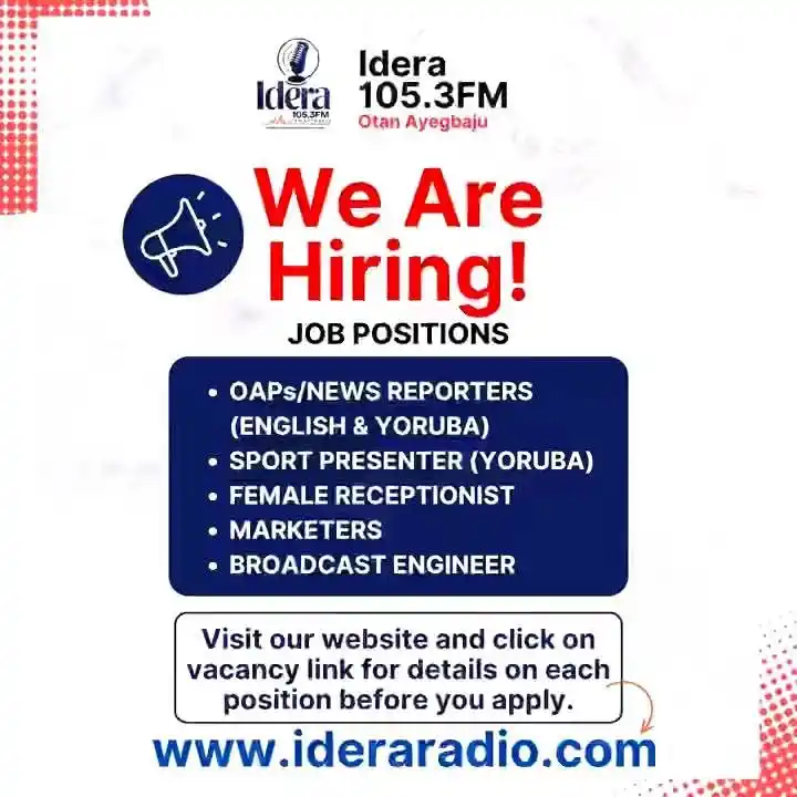 Image from Verifiable Jobs/ Opportunities With #AdetolaElegbeje: Opportunity in the Media! A radio station in Otan Ayegbaju, Osun stat...