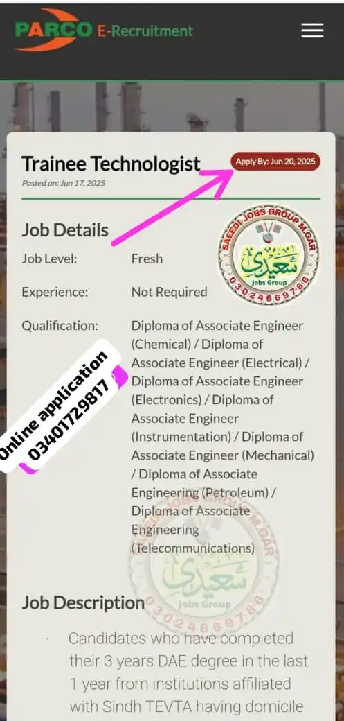 Image from Usman Writer: *Parco Jobs*🏵️ 🏵️ *Golden Opportunity For Students*🏵️ *DAE .3 Yea...