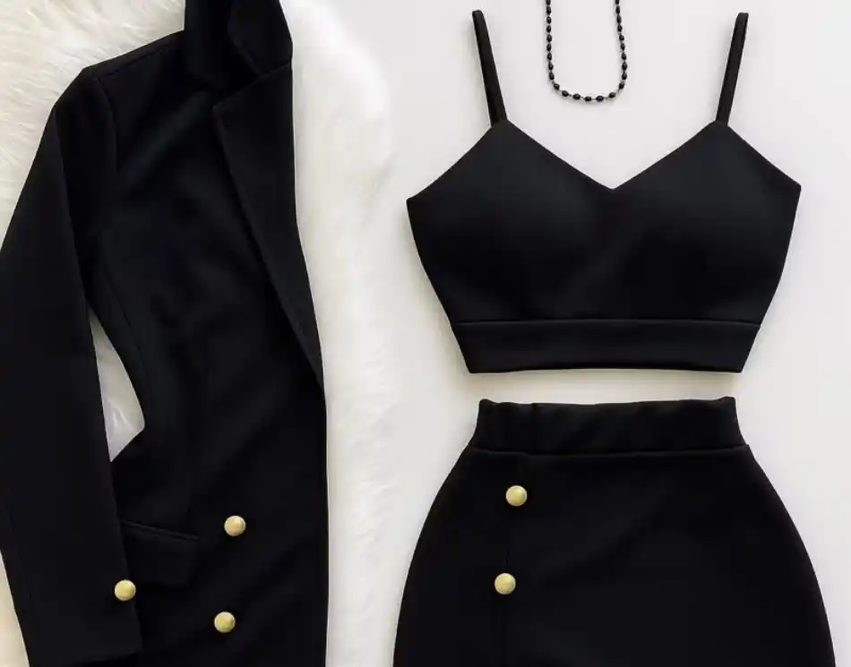 Image from Promos e ofertas | achadinho online : *￼QUE LUXO DE CONJUNTO* 🆘  Conjunto Feminino  Kit 3 Peças Blazer Mang...