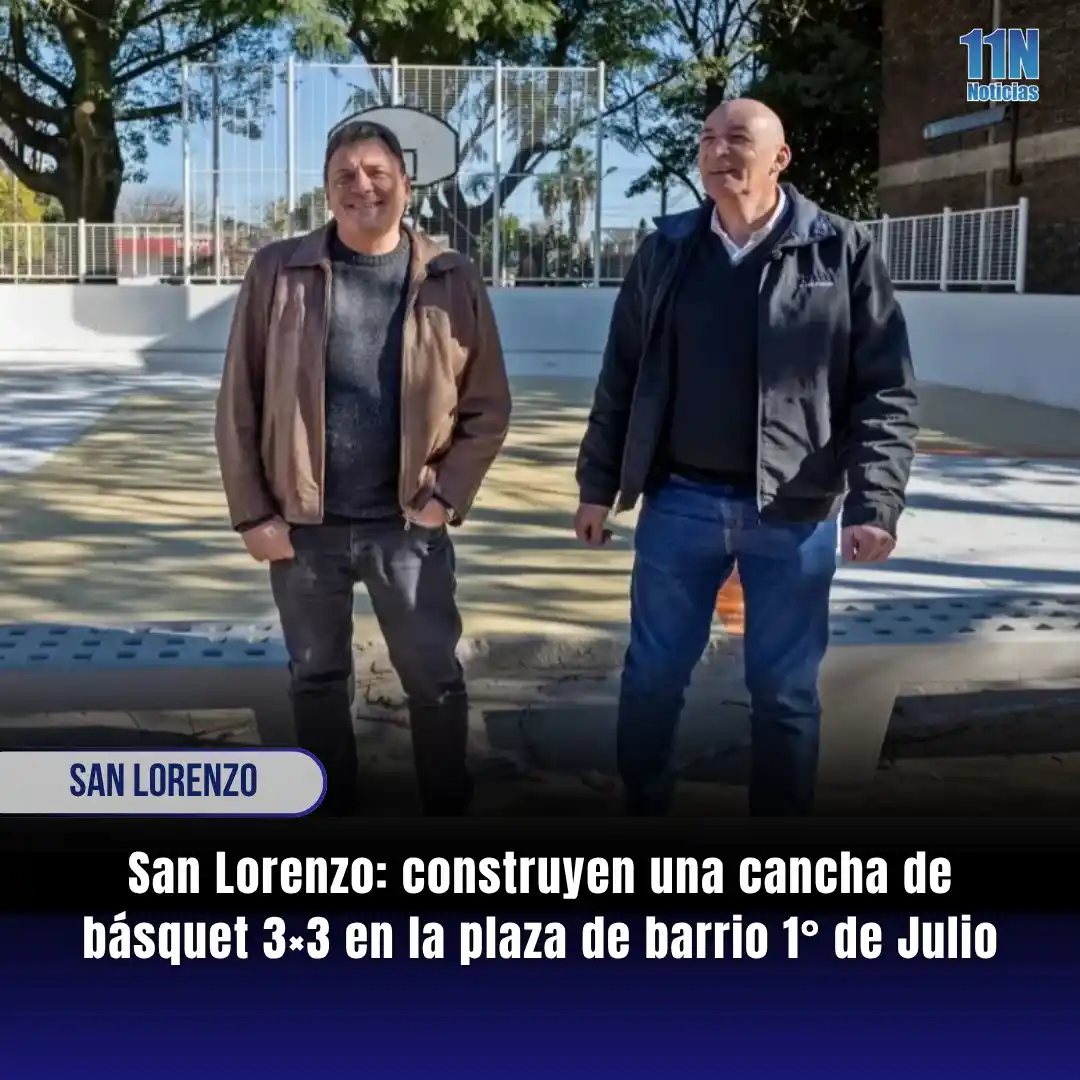 Image from 11Noticias: *🏀▶️ San Lorenzo: construyen una cancha de básquet 3×3 en la plaza de...
