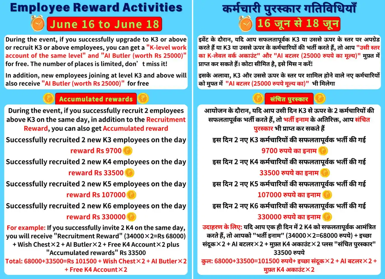 Image from Look: *▶️Successfully recruited 2 new K3 employees on the day - reward Rs 97...