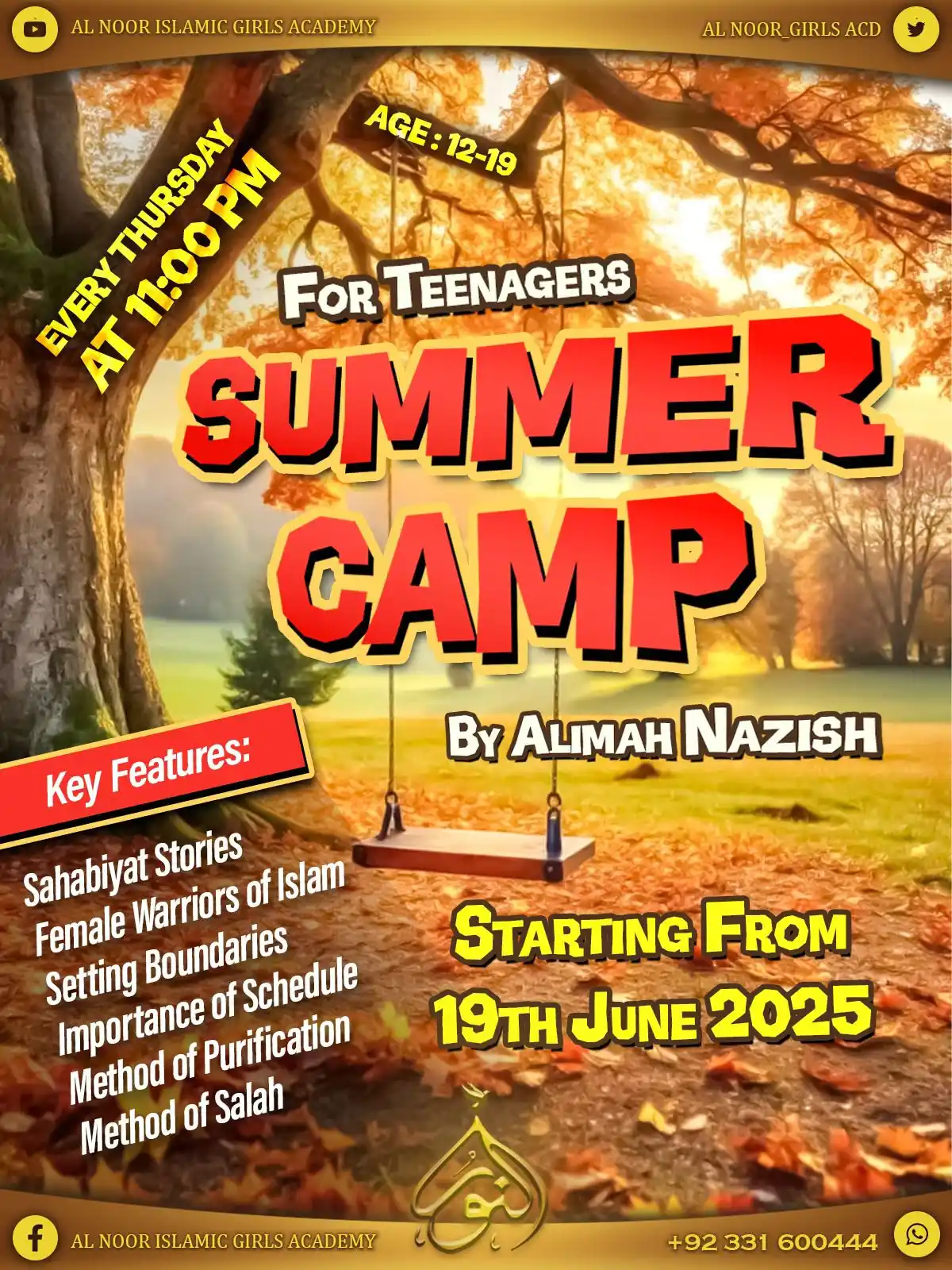 Image from Al Noor Islamic Girls’ Academy : *SUMMER CAMP for Teen Girls* (Ages 12–19) ✨ With _Alimah Nazish Akram...