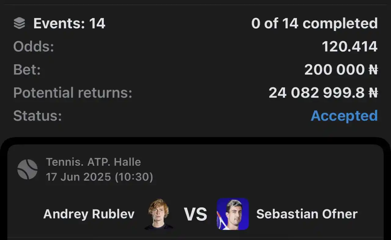 Image from Emmanuel Oc KING OF ALL SPORT: TENNIS 🎾 💥 ON 2️⃣2️⃣🅱️ET CODE 👇👇👇 L8C87 - 120 ODDS JN287 - 25 ...
