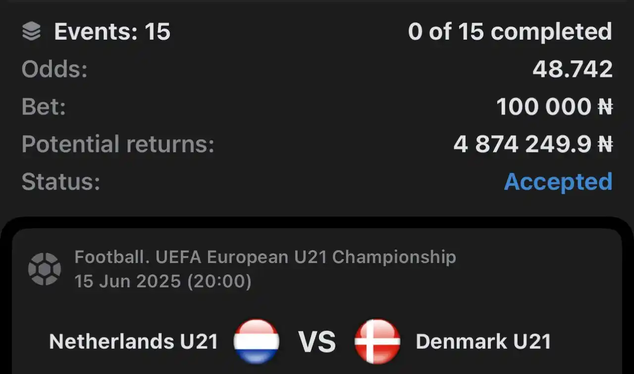 Image from Emmanuel Oc KING OF ALL SPORT: U21 UEC💥 ON 2️⃣2️⃣🅱️ET CODE 👇👇👇 458A7 -50 ODDS H1YA7 - 10 ODDS ...
