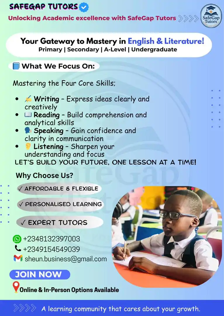 Image from Verifiable Jobs/ Opportunities With #AdetolaElegbeje: 🎓 UNLOCKING ACADEMIC EXCELLENCE
with SAFEGAP TUTORS Your Gateway to ...