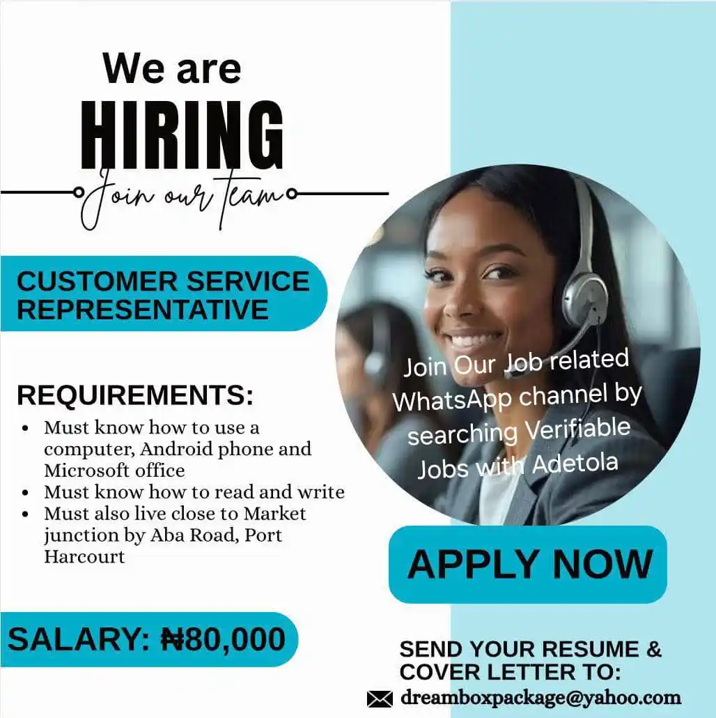 Image from Verifiable Jobs/ Opportunities With #AdetolaElegbeje: VACANCY!!! 🔈 A reputable Logistics Company in Port Harcourt is hiring...