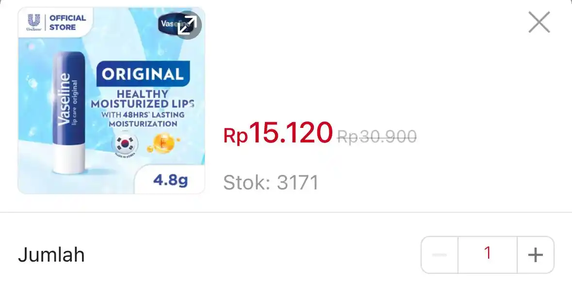 Image from DISKON SHOPEE 🛒: Vaseline Lip Therapy Balm Stick Original 4.8gr https://s.shopee.co.id...