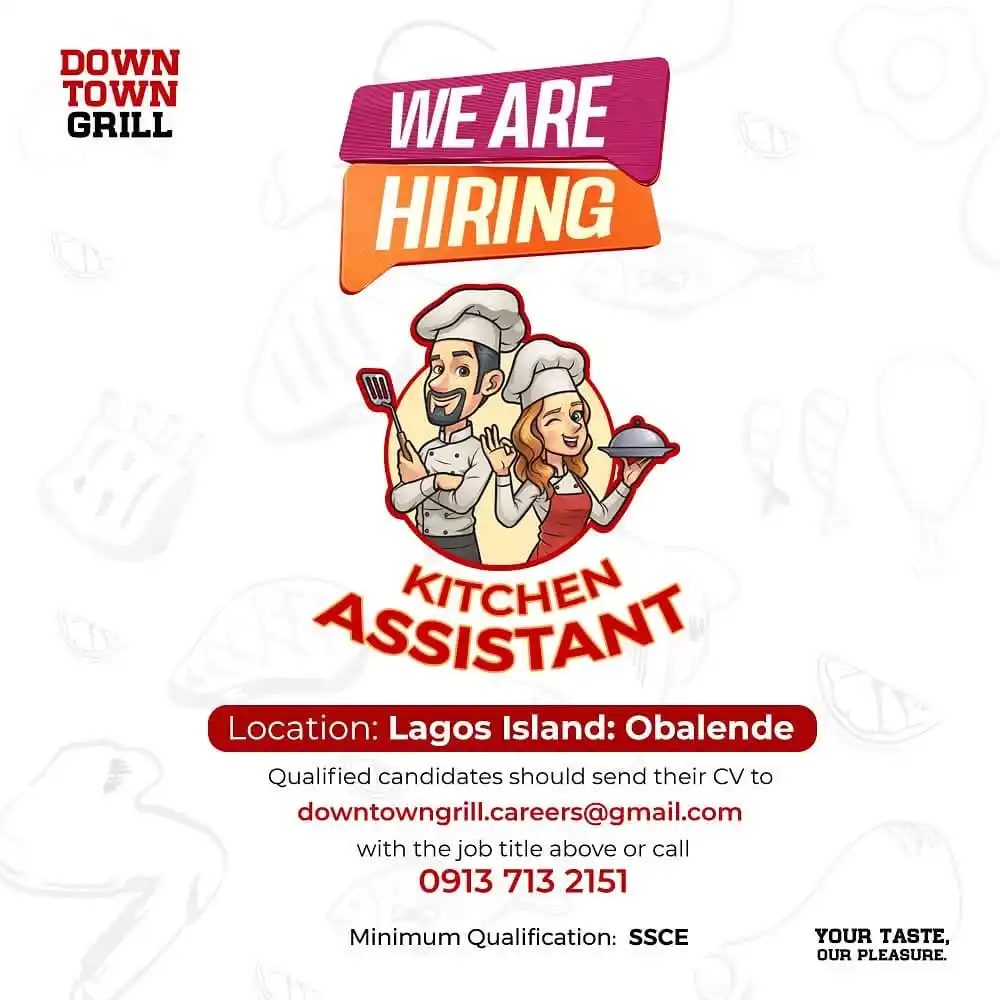 Image from Verifiable Jobs/ Opportunities With #AdetolaElegbeje: We are looking for a kitchen assistant to join our team on Lagos Islan...