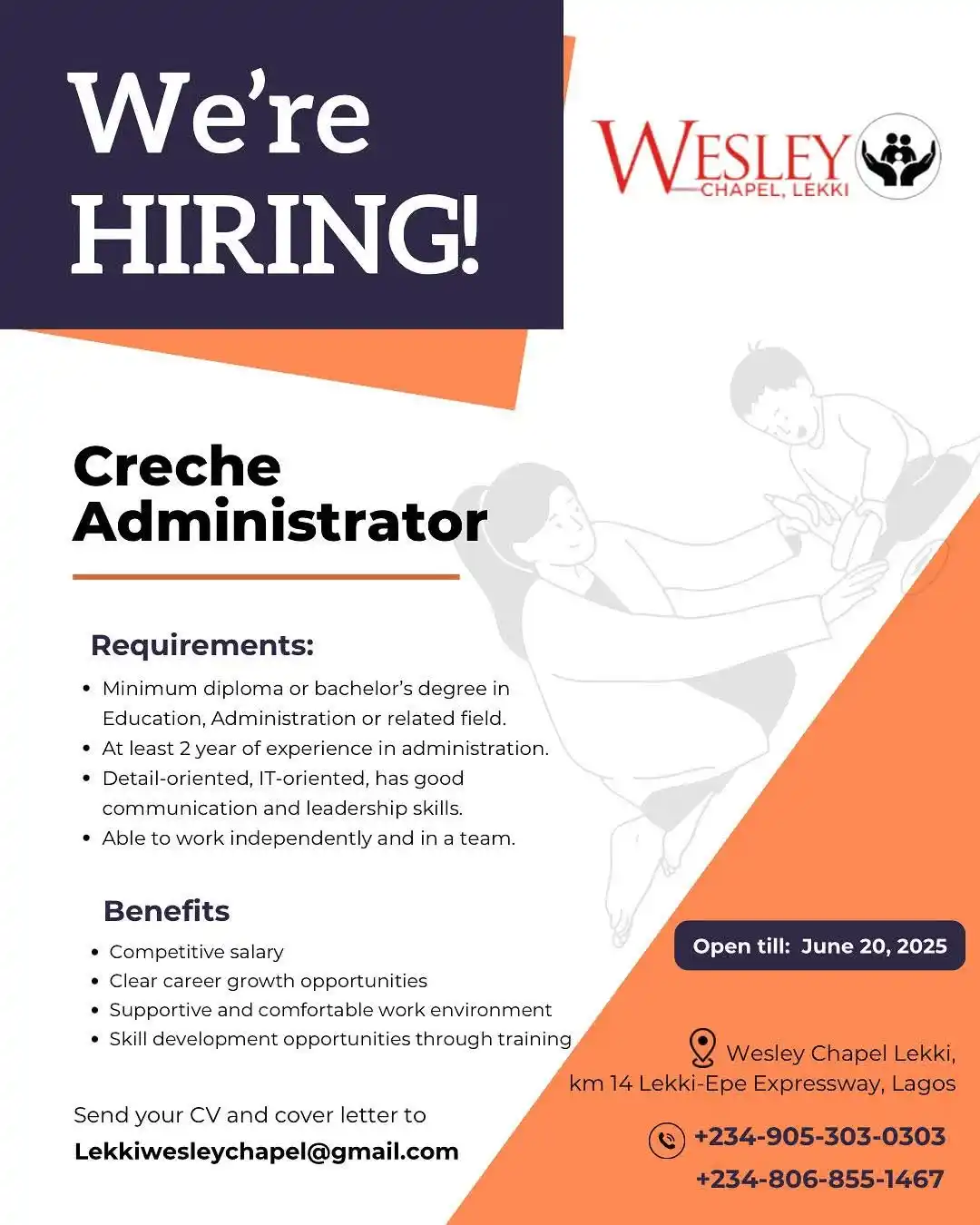 Image from Verifiable Jobs/ Opportunities With #AdetolaElegbeje: 📢 We’re Hiring! Are you passionate about early childhood care, admin...