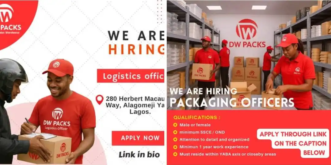 Image from Verifiable Jobs/ Opportunities With #AdetolaElegbeje: WE’RE HIRING ▪️ PACKAGING OFFICERS ▪️ LOGISTICS OFFICER Join our v...