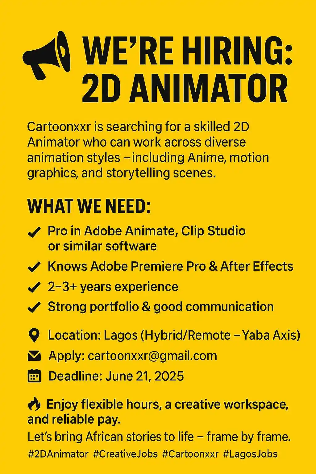 Image from Verifiable Jobs/ Opportunities With #AdetolaElegbeje: 🎨 WE'RE HIRING: 2D ANIMATOR 💥 Cartoon Xpressions XTRA is looking fo...
