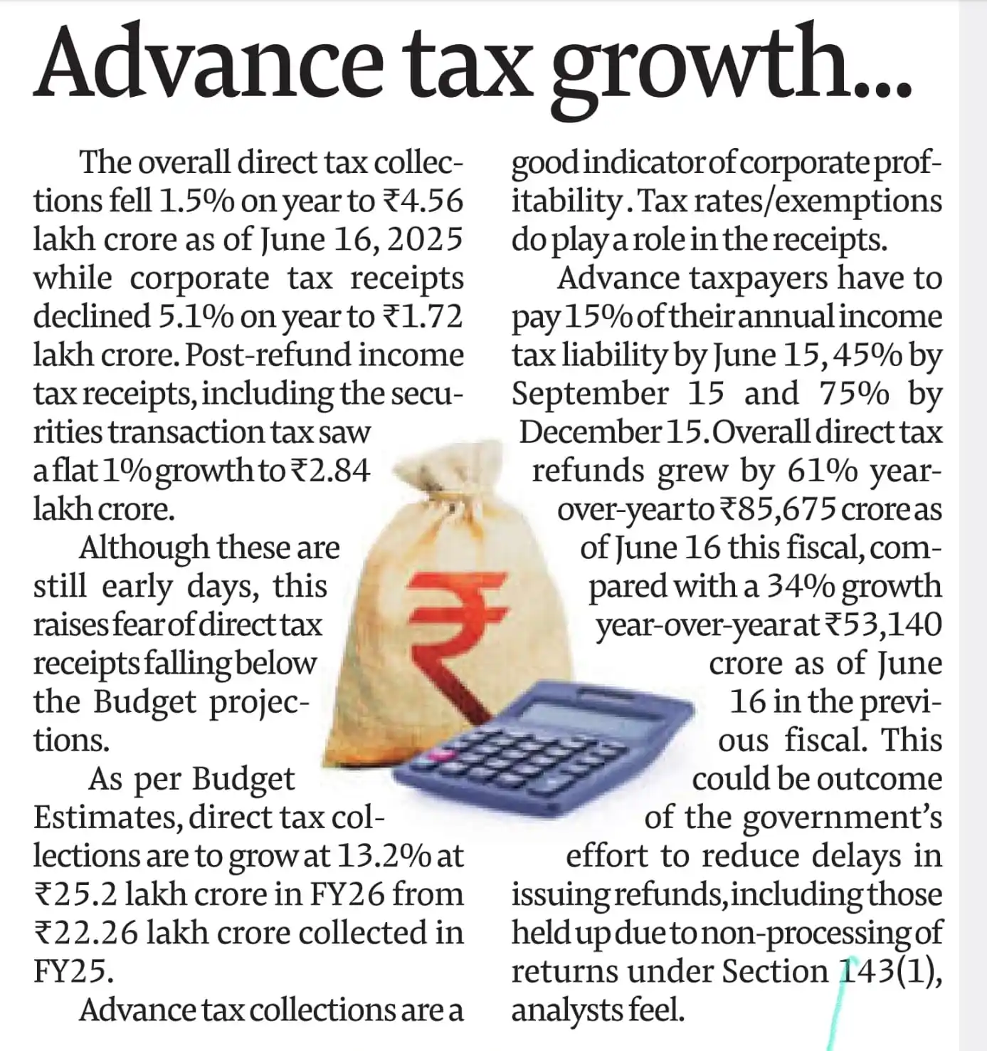Image from Prateek Garg & Company: Advance Tax Growth Sluggish at 3.6% in Q1 FY26 Amid High Refunds, PIT ...