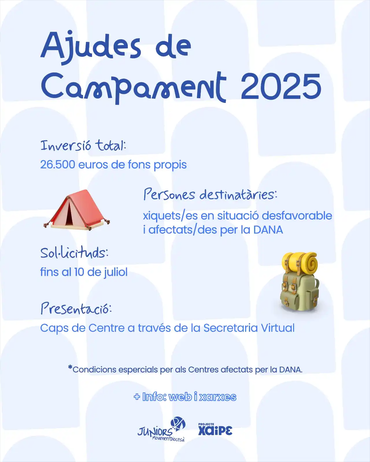 Image from Juniors Moviment Diocesà: *AJUDES DE CAMPAMENT* 📢 Ja poden sol·licitar-se les Ajudes de Campame...