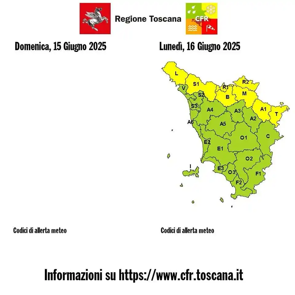 Image from Comune di marliana : Allerta meteo per lunedì 16 giugno (dalle ore 12 fino a mezzanotte); c...