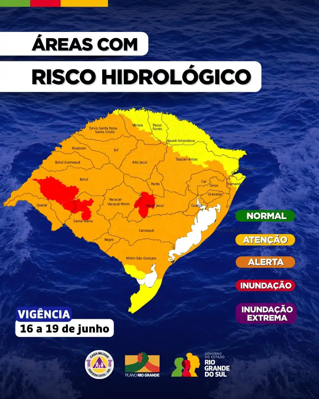 Image from Governo do Rio Grande do Sul: ATUALIZAÇÃO DO *AVISO HIDROLÓGICO:* A condição hidrológica atual é de...