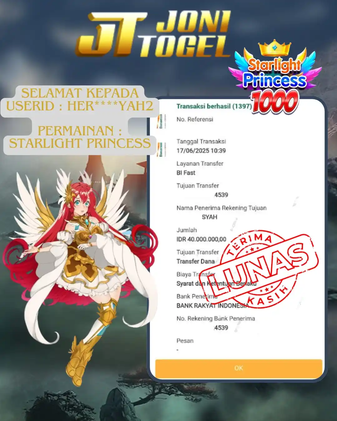 Image from JoniTogel Official: 🌟 BINTANG KEMENANGAN TELAH BERSINAR! 🌟 User ID: her****yah2 Meraih k...