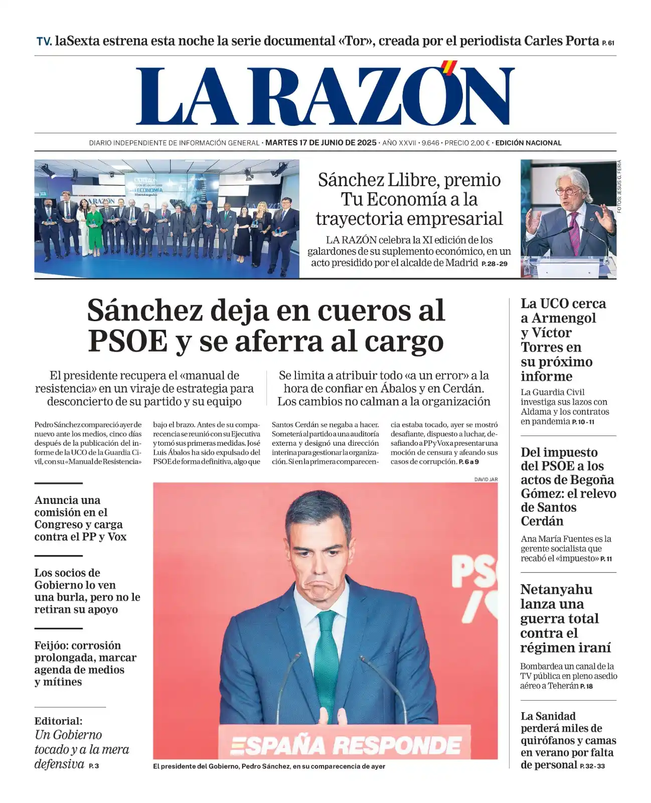 Image from La Razón: 👋🏻 ¡Buenos días! 📰 Aquí os dejamos nuestra *Portada* de hoy. 🔗 l...