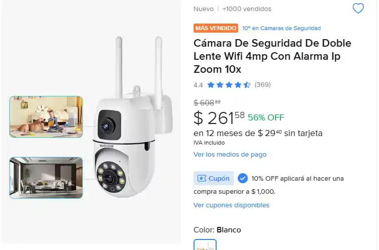 Image from Ofertones México : Cámara De Seguridad De Doble Lente Wifi 4mp Con Alarma Ip Zoom 10x Mer...