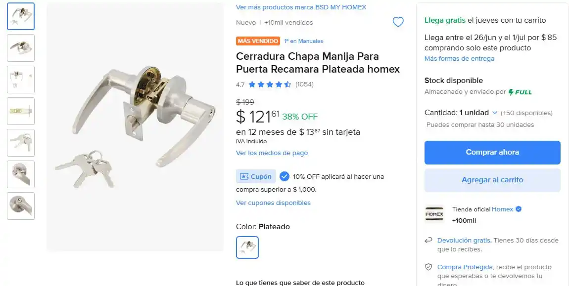 Image from Ofertones México : CERRADURA PLATEADA HOMEX ¡LA SEGURIDAD QUE BUSCAS! 🔑🏠 MercadoLibre: ...
