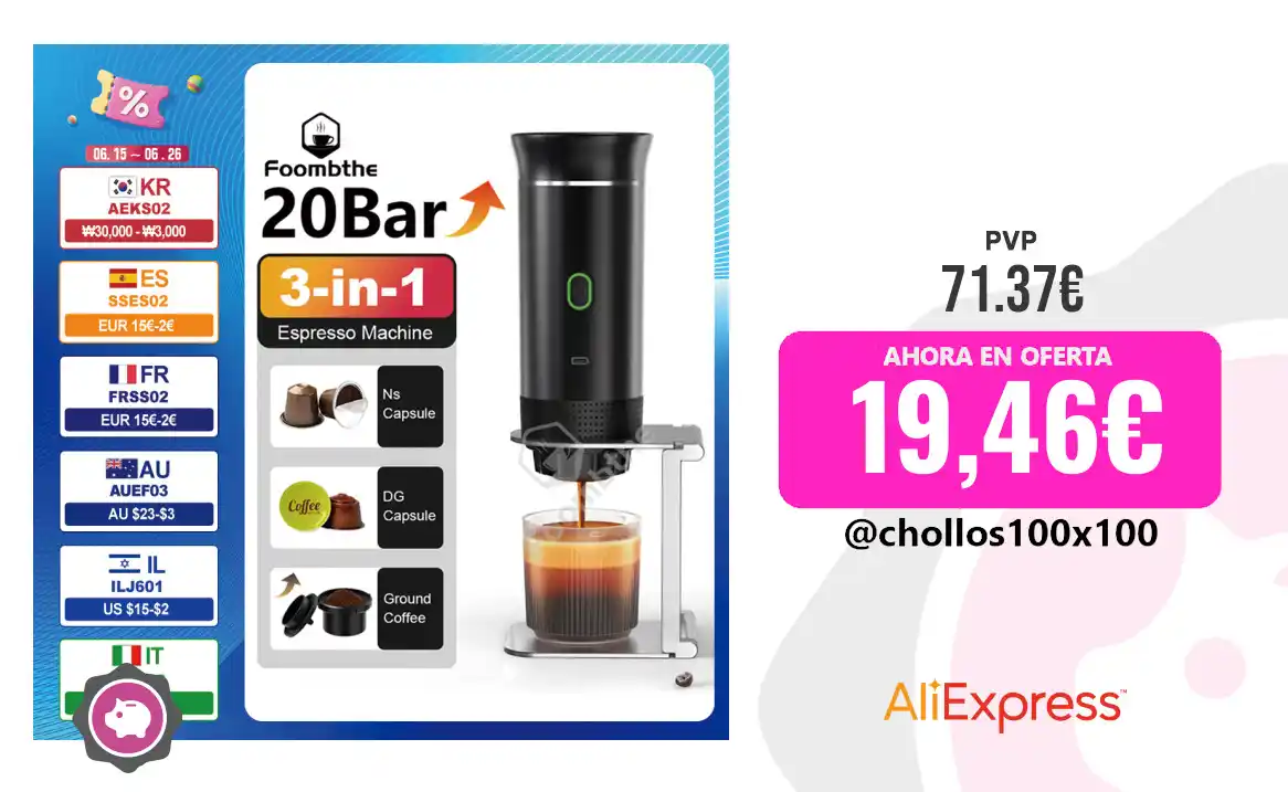 Image from Chollos100x100 🔥: 🔥 CHOLLAZO CAFETERA PORTÁTIL <a class="text-blue-500 hover:underline ...