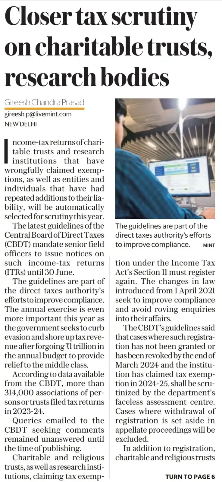 Image from Prateek Garg & Company: Closer tax scrutiny on charitable trusts, research bodies CBDT has di...