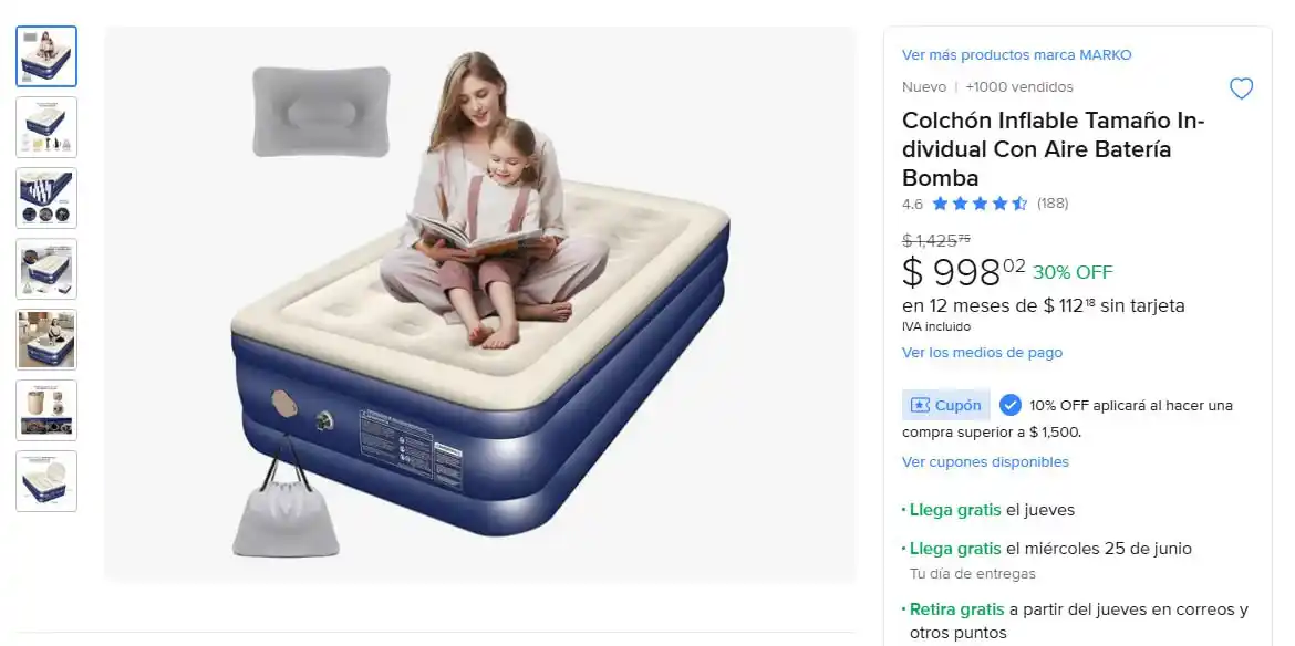 Image from Ofertones México : COLCHÓN INFLABLE INDIVIDUAL ¡DISFRUTA DEL COMODIDAD EN CUALQUIER LUGAR...