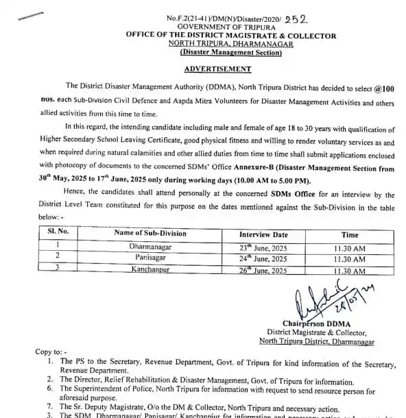 Image from Kok Online: 🔥 DDMA Tripura Recruitment 2025 Apda Mitra Civil Defence Volunteers 1...
