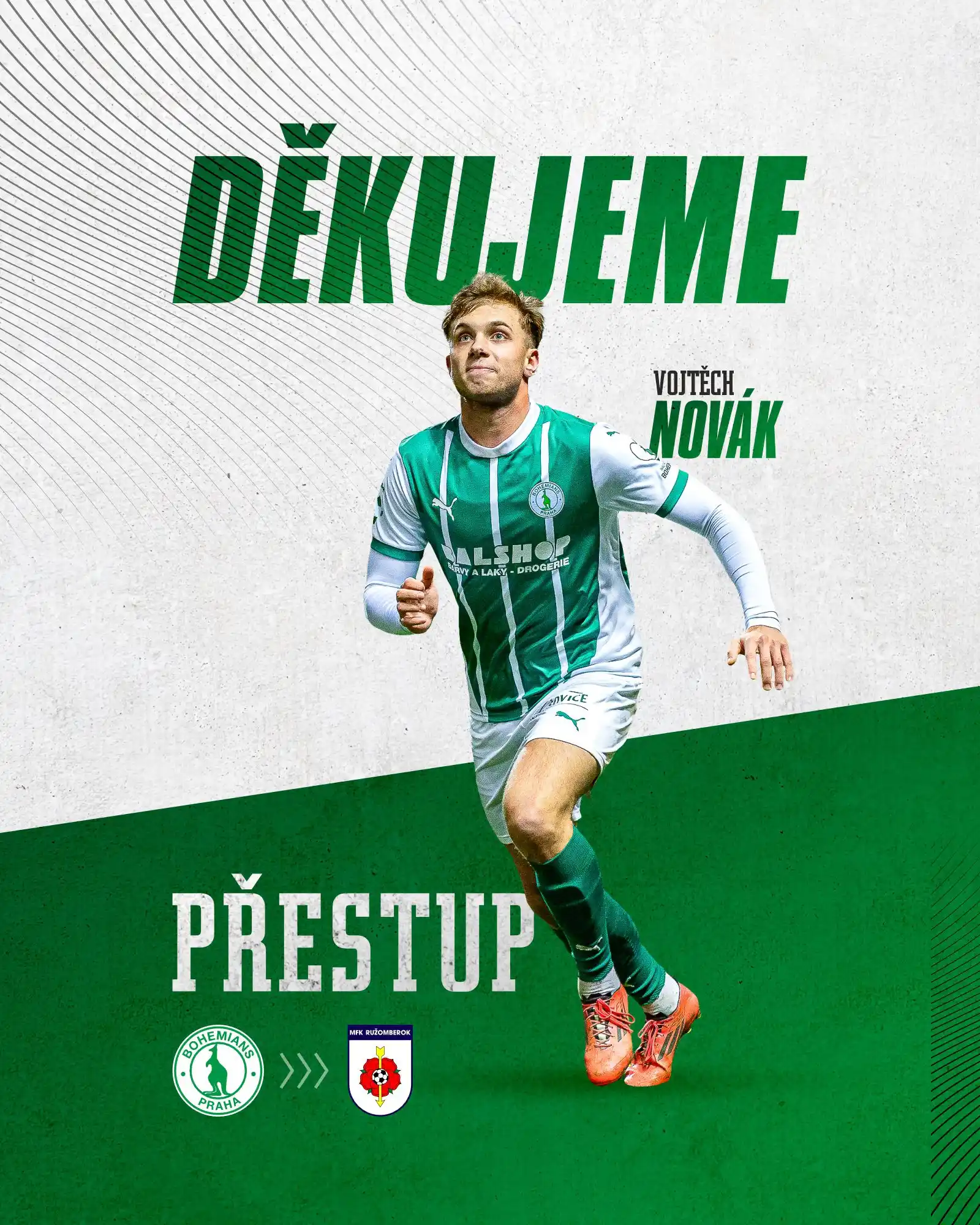 Image from Bohemians Praha 1905 🦘: DĚKUJEME, VOJTO! 💚 Záložník Vojtěch Novák se vydává vstříc nové výzv...