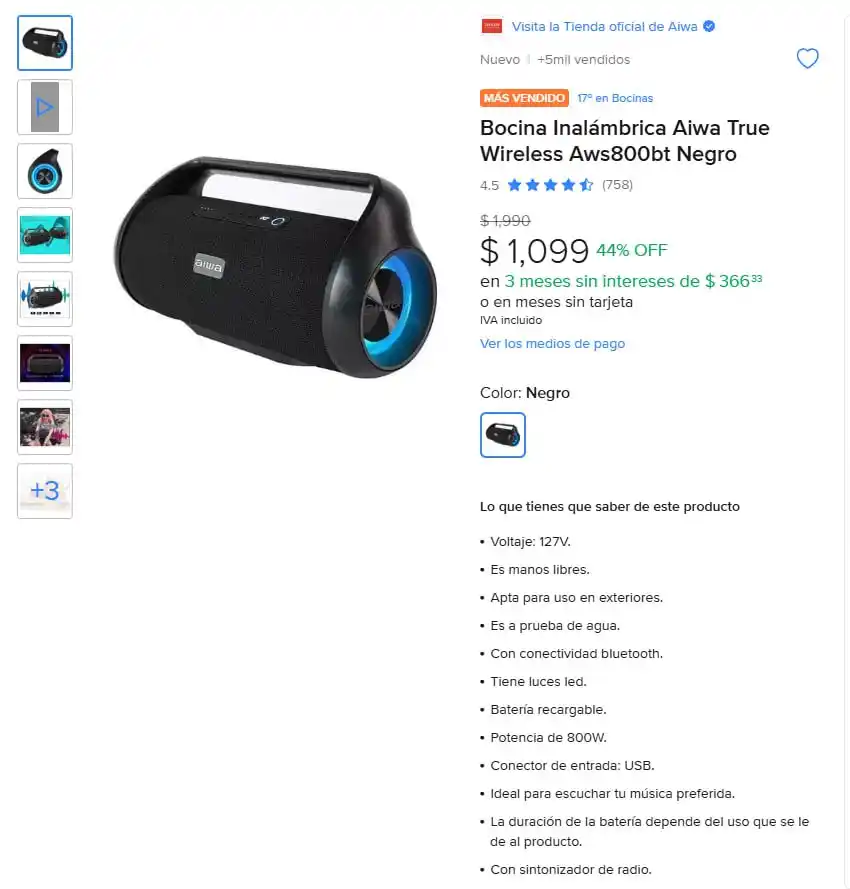 Image from Ofertones México : ¡DISFRUTA DEL SONIDO SIN CABLES CON LA BOCINA AIWA TRUE WIRELESS AWS80...