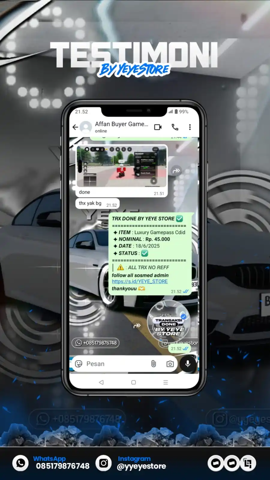Image from INFO STOCK & TESTIMONI || BY YEYE STORE: *DONE LUXURY CAR PASS CDID ✅* TESTI KE <a class="text-blue-500 hover:u...
